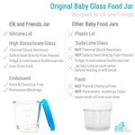 Elk and Friends 4oz Borosilicate Glass Baby Food Storage Jars with Silicone Lid | Strong Glass | Set of 6 | Microwave, Oven & Dishwasher Safe | Infant and Babies