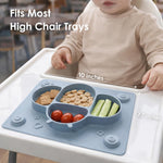 ROCCED Suction Plates for Baby placemat Spoon Fork Set for Toddlers, Silicone Baby Plates with Suction Baby Dishes for Kids Plates-Dusty blue