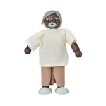 PlanToys® Wooden Grandfather Dollhouse Figure - Dark Skin Tone | Poseable 1:12 Scale Dollhouse People | Montessori Pretend Play Doll with Bendable Arms & Legs | Eco-Friendly Wooden Figurine for Kids