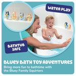 TOMY Toomies Bluey Bath Toy Squirters - Includes Bandit, Chilli, Bingo, and Bluey Figures – Toddler Water Toys for Pool or Bathtub Play - Toddler Toys Ages 18 Months and Up