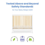 Delta Children Mia Portable Folding Mini Crib with 1.5-Inch Mattress - Greenguard Gold Certified, Bianca White/Natural