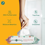 Eco Soul Bamboo Baby Wipes |256 Count|Unscented, 100% Compostable and Eco-Friendly, 99.9% Water Based Bamboo Wipes Hypoallergenic