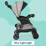 Kolcraft Cloud Plus Lightweight Baby & Toddler Umbrella Stroller with Large Storage Basket and Canopy, Reclining Seat, Child and Parent Trays, Compact Easy Fold for Travel - Slate Gray