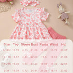 Kucnuzki Baby Girl Outfits 12 18 Months Toddler Girl Clothes Summer Ruffle Short Sleeve Floral Crewneck Shirt Tops Pink Leggings Pants 3-Piece Clothing Set