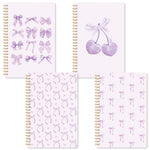 CNhoqc Purple Spiral Journal Notebook - 4 Pcs A5 Purple Watercolor Coquette Bow Cherry Lined Pages Hardcover Spiral Bound Journal Subject Notebook Work School Note Taking Women Men Removable Dividers