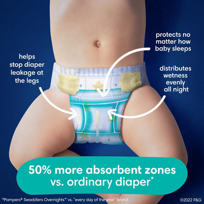 Pampers Overnight Diapers - Swaddlers Overnights - Size 3, 66 Count, Disposable Baby Diaper, Night Time Leak and Skin Protection