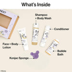 The Honest Company Calm Lavender Bathtime Gift Set + Disney Design | Hypoallergenic Bath for Sensitive Skin | Shampoo + Body Wash, Face + Body Lotion, Bubble Bath, Conditioner, Sponge