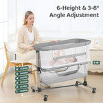 Cowiewie Bassinet Bedside Sleeper, Portable, Breathable, Adjustable Baby Bedside Bassinet for Peaceful Nights, Light Grey