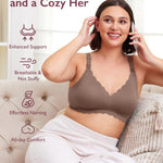 Momcozy Nursing Bras for Breastfeeding, Seamless Pregnancy Maternity Bra Wireless Classic Jelly Strip Support Nursing Bra Dark Brown
