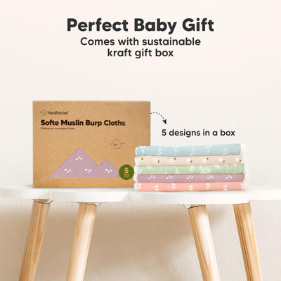 5-Pack Muslin Burp Cloths Baby Boy, Girl - Very Absorbent Baby Burp Cloth Rags, 8-Layers Viscose Derived from Bamboo Cotton Muslin Towel, Super Soft Spit Up Rags, No Shrink Washcloths (Blooms)