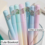 MOZXIRZ 4 Pcs Cute Gel Pens Glitter Bowknot Twistable Pens 0.5mm Fine Point Black Ink Smooth Writing Pen Aesthetic Gradient Gel Pen for Women Girls Boys Men Office School Supplies (4Pcs Bowknot)