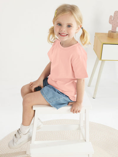 Poroka Baby and Toddler Girls Short Sleeve T-Shirts Cotton Crewneck Shirts Basic Solid Tees Summer Casual Tops, Multipack