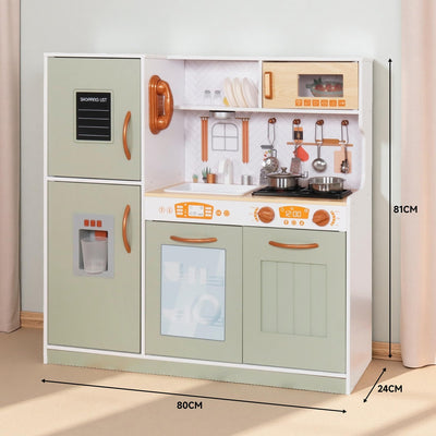 TOUCH US Wooden Play Kitchen Toy Set with Light, Kids Children Pretend Toy Kitchen Playset, Sink Play Toy Oven with Microwave,Toddler Cooking Set Toy for Ages 3+ Baby Girls Boys (Green)