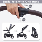Stroller for Newborn, Convertible Baby Pram with Reversible Seat and One-Hand Fold, High Landscape Toddler Infant Pushchair with Storage Basket, Adjustable Footrest & Canopy, UPF 50+ Canopy (Grey)