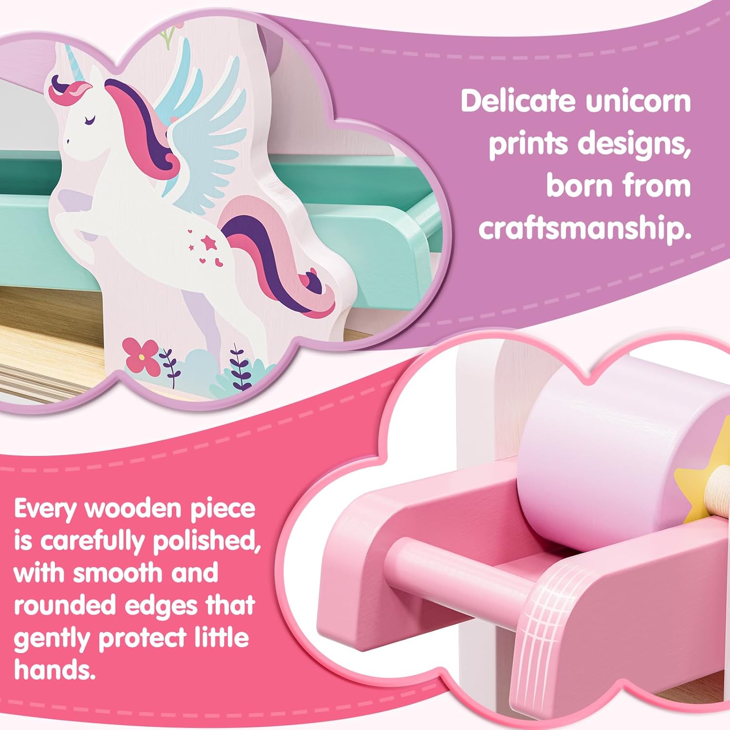 Lehoo Castle Wooden Car Ramp Toys for 1 Year Old Girl Birthday Gifts, Unicorn Montessori Toys for One Year Old, Wooden Race Track with 4 Rollers, for Toddlers 1-3 Year Old