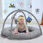Hiseeme Baby Play Gym Mat, Thick & Plush Baby Playmats, Tummy Time Mat with 5 Sensory Toys for Newborn Development, Baby Activity Gym for Infant with Non-Slip Cushioned Foam Padding (Grey)