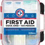 Be Smart Get Prepared First Aid Kit Hard Red Case 326 Pieces Exceeds OSHA and ANSI Guidelines 100 People - Office, Home, Car, School, Emergency, Survival, Camping, Hunting and Sports (20HBC01015REV3)