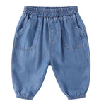 Toddler Joggers Jeans Straight Elastic Long Denim Pants with Pockets Baby Boys Fall Lightweight (Dark Blue, 6-12 Months)