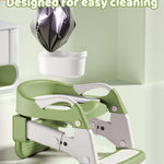 Wanchouse 3-in-1 Potty Training Seat & Training Toilet & Potty Chair, Height AdjustableToddler Toilet Seat for Kids, Foldable Potty Training Toilet with Splash Guard & Anti-Slip Steps (Green)