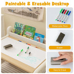 Costzon Toddler Table and Chair Set, Plastic Activity Desk w/Whiteboard, Watercolor Pens, Blackboard Eraser & Storage Shelf for Drawing Reading Dinning, Kids Table and Chair (Coffee)
