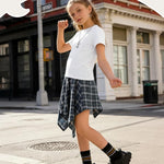 PATPAT Girls 2 Piece Skirt Sets Size 13-14 Years, White Shirts + Navy Plaid Skirts Clothing Sets Summer Outfits, Teen Girl Clothes Western Outfits Streetwear
