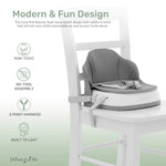 Dream On Me Cozy Pod Baby Booster Seat for 6–36 Months, Portable Travel Booster Chair with 3-Point Safety Harness & 2 Fixing Belts, for Table & Dining, Lightweight Foldable & Easy to Carry - Gray