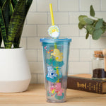 Silver Buffalo Care Bears Featuring Funshine Bear, Grumpy Bear, and Love-a-Lot Bear Glitter Plastic Cold Cup with Lid and Straw Topper, 24 Ounces