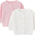 Simplee kids Baby Girl Thin Sweater Solid White Pink Cardigans for Toddler 0-3Years