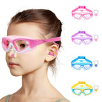 Vvinca Kids Swim Goggles, 180° Clear View Quick Adjusted Strap Swimming Mask with Ear Plugs Nose Clips for Swim Lesson, Anti-Fog No Leak Water Pool Goggles for Children Girl Boy Age 3-12 (Pink)