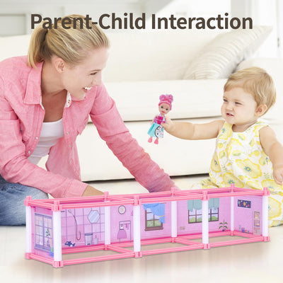 Princess Doll Houses,Dollhouse with 4-Story 11 Rooms,Doll House Playset with 4 Dolls 2 Pet,Playhouse Accessories and Furniture,Play Houses for Girls Ages 3 4 5 6 7 8 9 10 Year Old Toy Gift