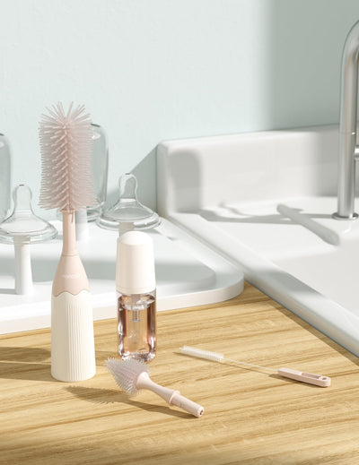 Momcozy Bottle Brush Kit, Innovative Push-Press Design for Better Cleaning - Baby Bottle Cleaner Brush for Baby Bottle, Breast Pumps, Nipples, and More - Can Generate Foam for Better Cleaning, Pink