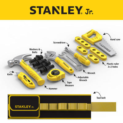 Stanley Jr. Kids Tool Set for Pretend Play - Hammer, Ruler & Builders Tools for Kids - Fun & Educational for Little Builders & Creative Playtime Adventures Age 3+ 25 Pcs.
