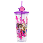 Silver Buffalo Bratz Dolls Featuring Cloe, Yasmin, Jade, and Sasha Flames and Full Lips Plastic Cold Cup with Lid and Straw Topper, 24 Ounces