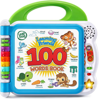 LeapFrog Learning Friends 100 Words Book educational toy with colorful buttons and animal illustrations.