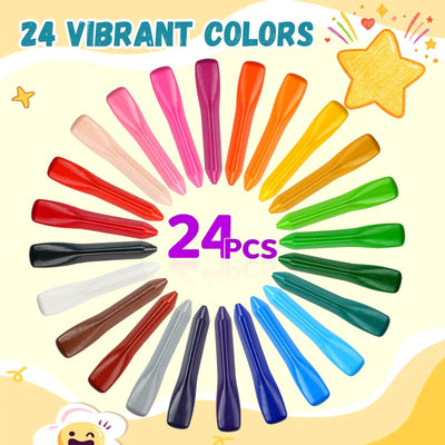 DreamCosy Triangle Crayons for Toddlers 1-3, 24 Colors Fat Washable Crayons with 16 Free Coloring Sheets, Non-Toxic Easy-Grip for Kids Ages 2-4 4-8, Safe Art Supplies for Boys Girls