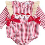 Baby Girl Christmas Outfit Velvet Bow Smocked Bubble Romper Ruffle Onesie Bodysuit Infant Fall Winter Clothes