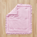 3 Pieces Crib Bedding Set Baby Ruffle Quilted Comforter with Fitted Sheet and Pillowcase - Cute Ruffled Shabby Chic Bedding Soft Blanket Design Pink