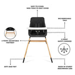 Dream On Me Nibble 2-in-1 Wooden Highchair | Convertible Baby Feeding Chair with Removable Tray, Adjustable Footrest, 5-Point Harness, Lightweight Modern Design for Infants & Toddlers