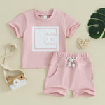 FOCUSNORM Toddler Baby Girl Outfit Newborn Girl Summer Clothes Short Sleeve T Shirt Checkerboard Top Set Elastic Waist Shorts (Cute Pink, 0-6 Months)