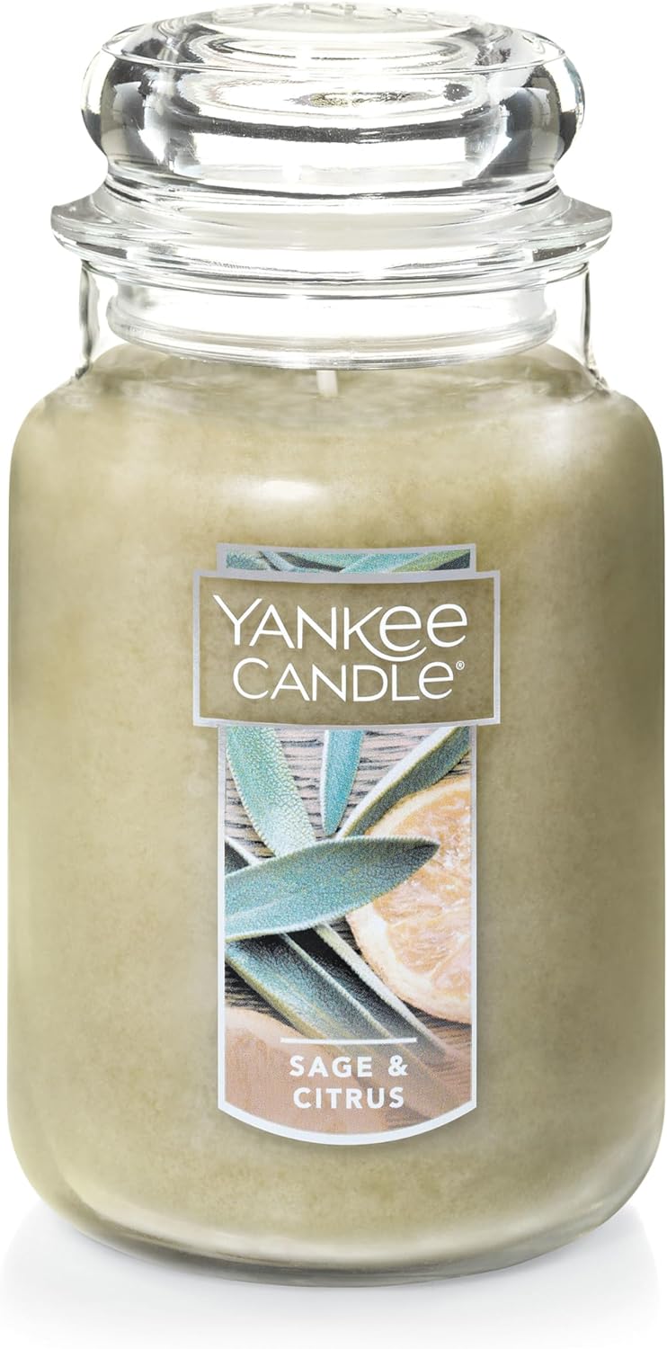 Yankee Candle Sage & Citrus Scented, Classic 22oz Large Jar Single Wick Candle, Over 110 Hours of Burn Time, Ideal for Home Decor and Gifts