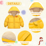 UNICOMIDEA Toddler Winter Jackets 18-24 Months Warn Down Zipper Baby Coat Yellow Hooded Outerwear For Baby Boys Girls Size 2T Plush Clothes Puffer School Outwear With Pockets