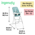 Ingenuity Sun Valley Compact Folding Baby High Chair, Food-Grade Safe Plate, 5-Point Harness, for Ages 6 Months and Up, Unisex - Teal