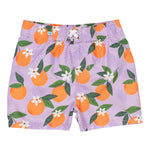 RUGGEDBUTTS Boys UPF50+ Sun Protection Fruits & Florals Swim Trunks - Purple Orange You The Sweetest, 4T