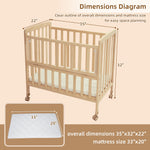 Flwrgirl Convertible Mini Baby Crib - Portable Bedside Bassinet with Mattress Included,3 Heights Baby Crib with Wheels for Small Room and Newborns 0-12 Months,Unpainted