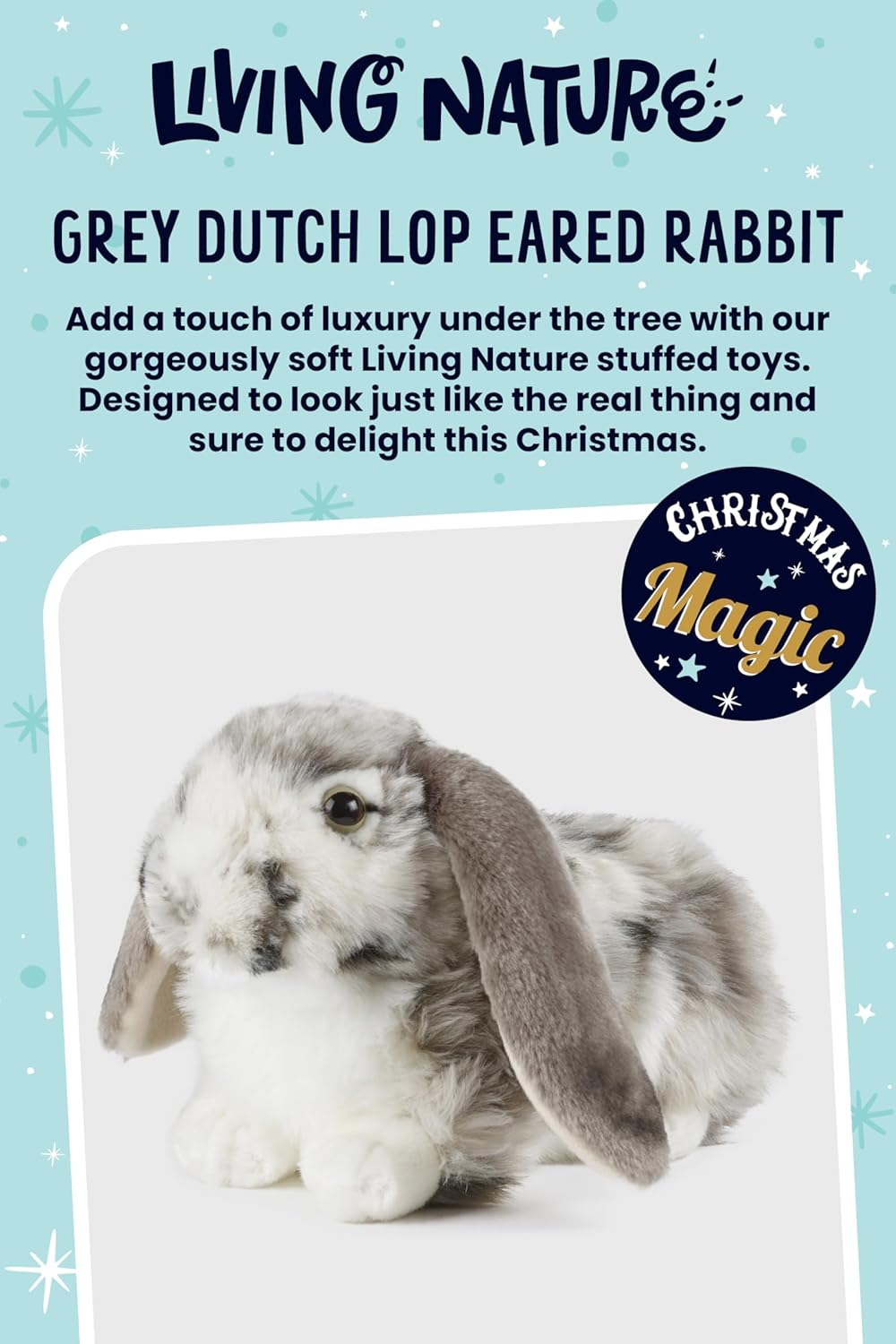 Living Nature Grey Dutch Lop Eared Rabbit Stuffed Animal | Fluffy Rabbit Animal | Soft Toy for Kids | 10 inches