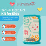 PreparaKit Travel First Aid Kit for Kids - Mini Car, Purse, Backpack, or Diaper Bag 75 Piece Medicine Includes All Essential Medical Supplies TSA-Approved (Teal)