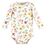 Hudson Baby Unisex Baby Cotton Long-Sleeve Bodysuits, Soft Painted Floral, 12-18 Months