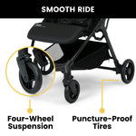 Jeep Altitude Compact Travel Stroller by Delta Children Greenguard Gold, Easy One Hand Fold, Lightweight, Extendable Canopy with Peek-a-Boo Window, Reclining Seat, 4 Wheel Suspension, Tan