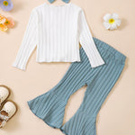Kucnuzki 3T 4T Girl Clothes Toddler Girl Outfit Long Sleeve Plain T Shirts Tops Bell Bottoms Green Pants Little Girl Outfit Fall Winter Clothes