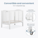 Dream On Me 2-in-1 Folding Portable Compact Mini Baby Crib in White, GreenGuard Gold & BSA, US Patented Flat Folding System, Locking Wheels,1″ Mattress Pad, Space-Saving Quck Fold Easy Storage